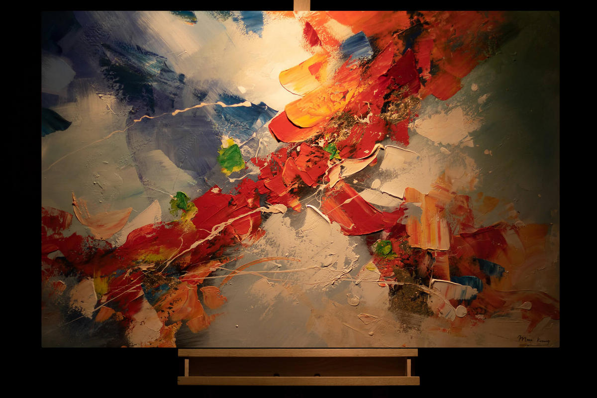 ACRYLBILD HANDGEMALT 120/80 cm - Blau/Rot, Holz/Textil (120/80cm) - KUNSTLOFT