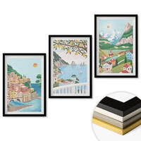 WANDBILDER 3er-Set - 40x60 cm Schwarzer Rahmen - Pastellfarbene Küstenansichten - Schwarz, Kunststoff (40/60cm) - ArtPrintCave
