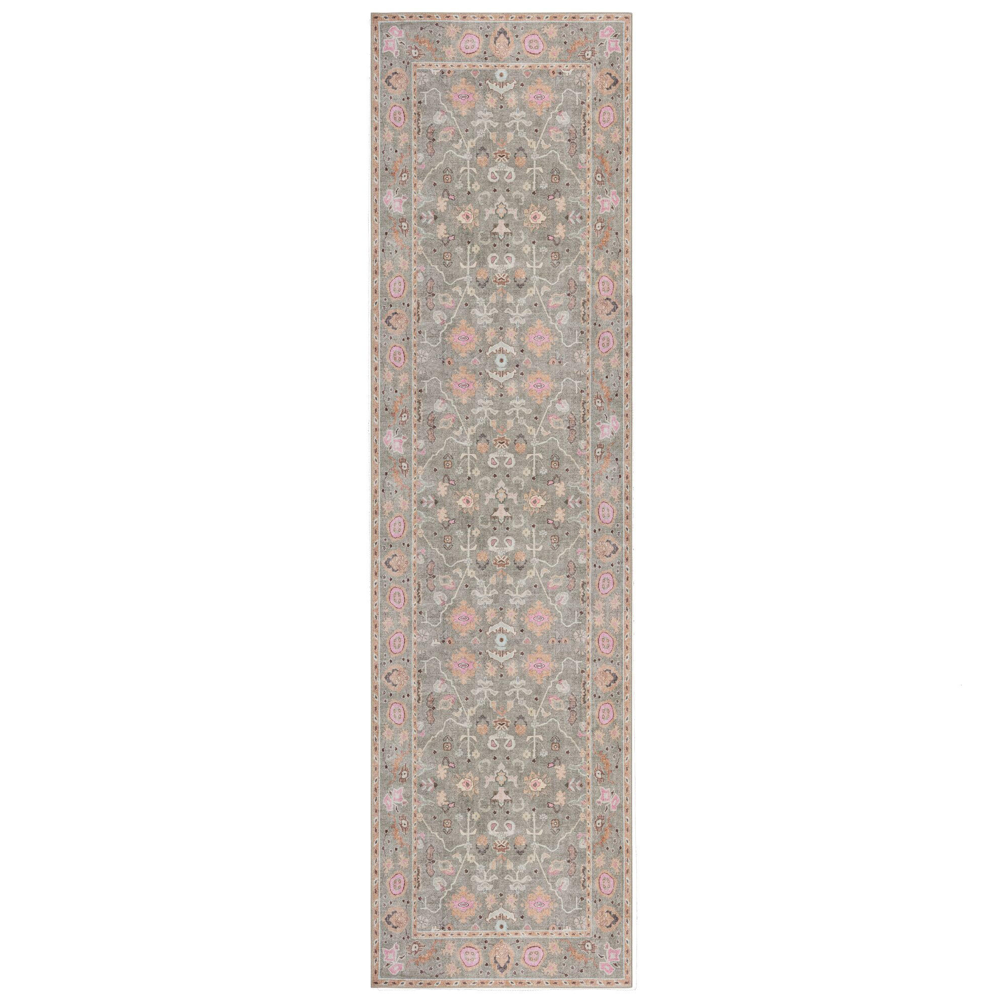 TEPPICH waschbar Floral Muster, Orientalisch, Wohnzimmer schmutzabweisend Multicolor-Rosa Läufer 60x230 - Rosa, Textil (60/230cm) - KADIMA DESIGN