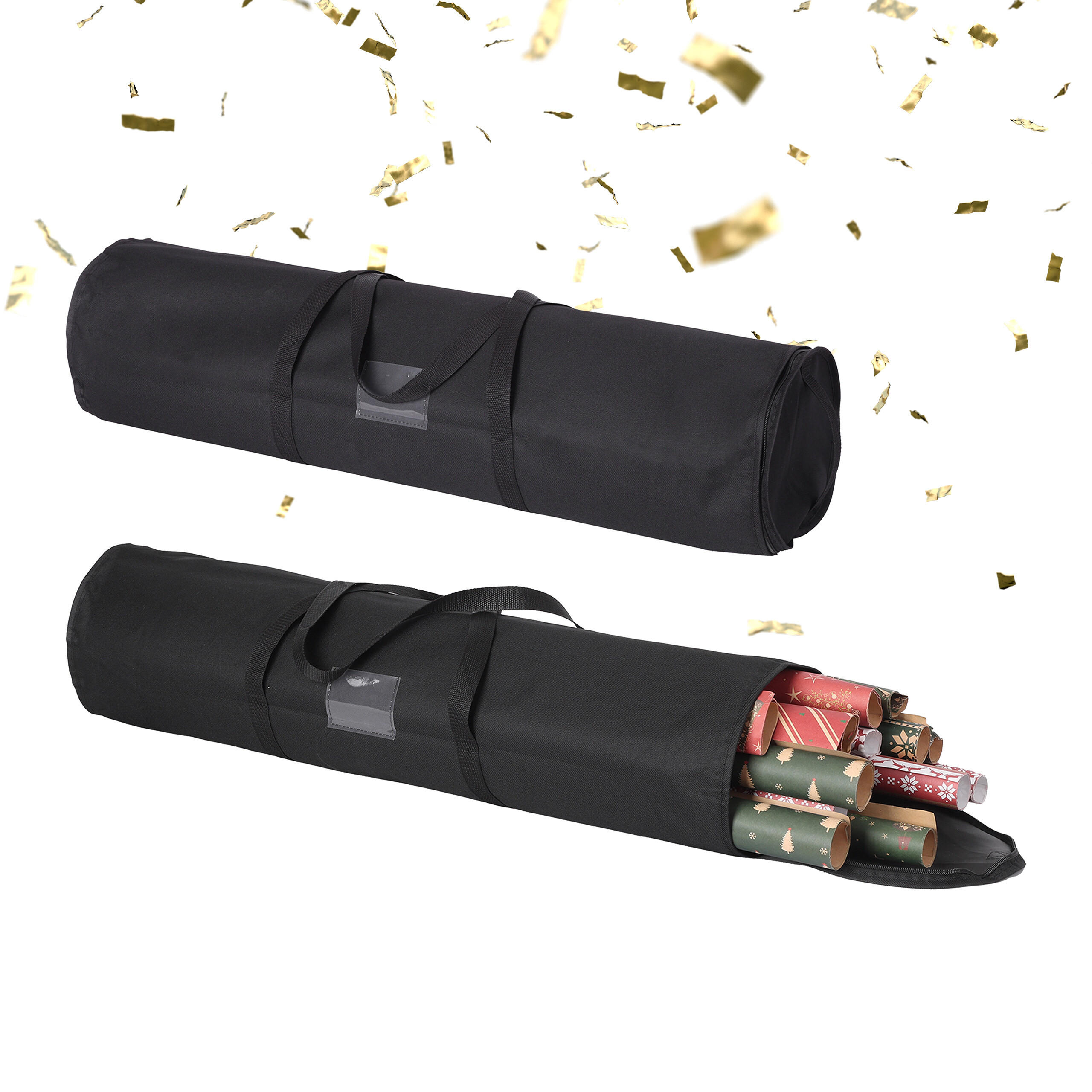 2xGESCHENKPAPIER-AUFBEWAHRUNG - Schwarz, Kunststoff/Textil (22/79/22cm) - Relaxdays