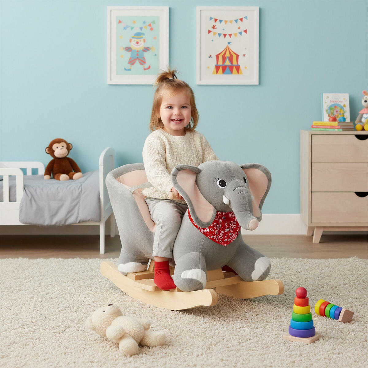 SCHAUKELTIER Elefant ,massive Holzkufen, ab 12 Monaten geeignet,grau - Grau, Kunststoff (33/45.5/63cm) - tectake