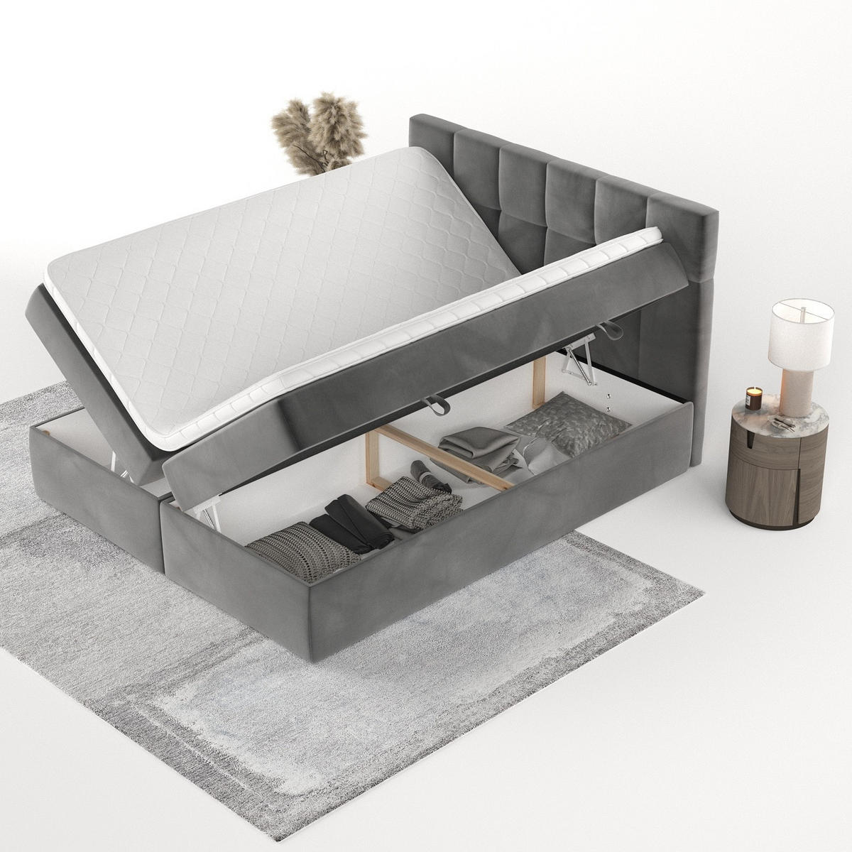 POSTEL BOXSPRING VARENO 180/200 Šedá - šedá/černá, kov/dřevo (180/200cm) - AltaBeds