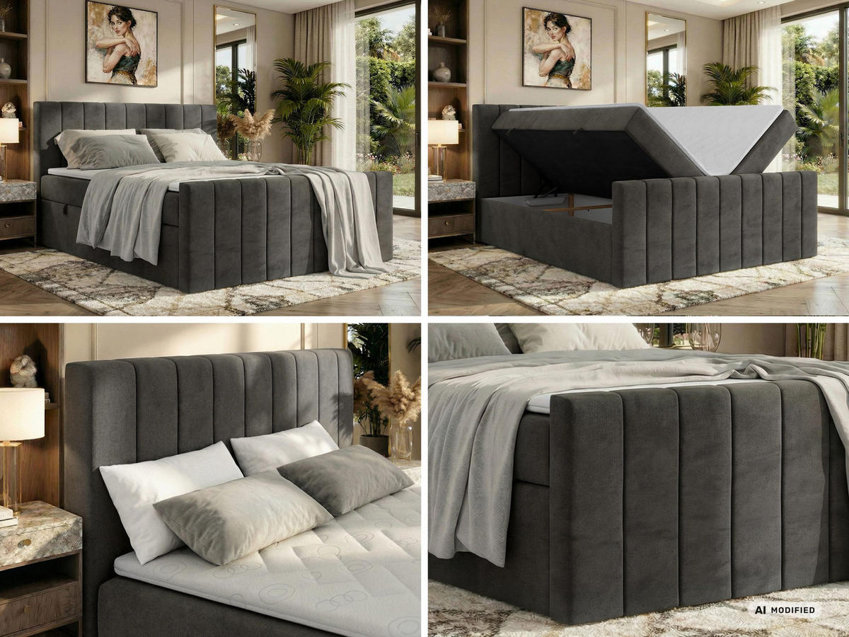 BOXBETT ALVER DUO 200/200 - Dunkelgrau Velvet - Topper T25 - H4 - Dunkelgrau/Schwarz, Kunststoff/Textil (200/200cm) - MKS