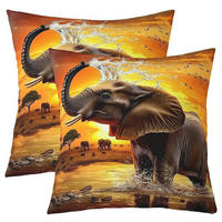 KISSENBEZÜGE 2-teiliges Set 40 x 40 cm Elefantendruck Orange - Multicolor, Textil (40/40cm)