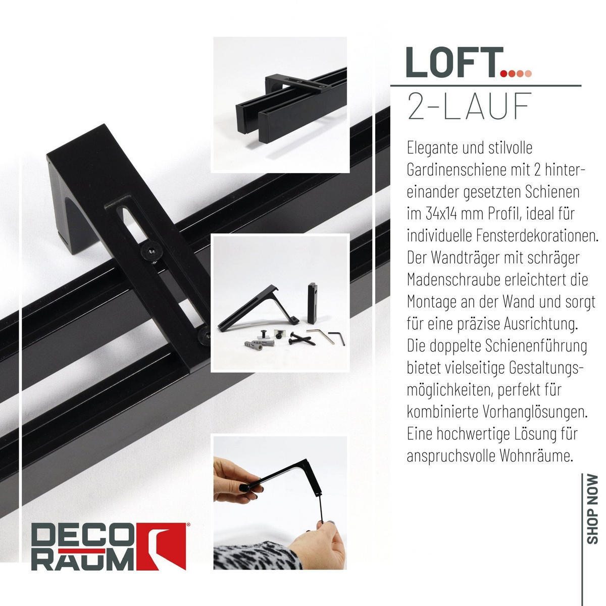 GARDINENSCHIENE 2-lauf Loft - Schwarz, Metall (120cm) - Deco-Raum