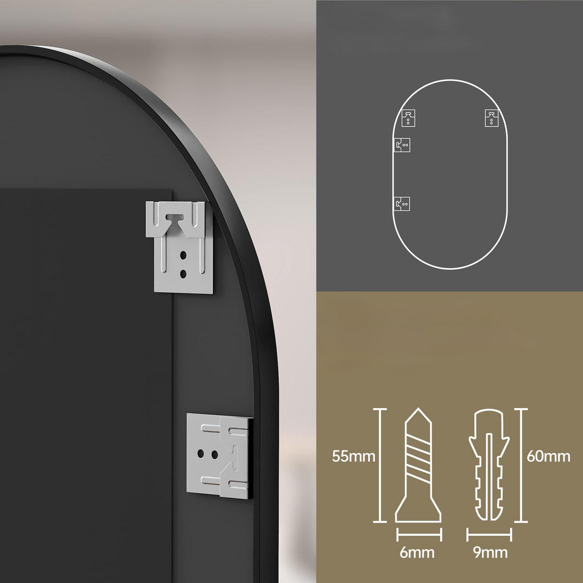 WANDSPIEGEL - Schwarz, Glas/Metall (50/100/2.8cm) - Mat-Haus