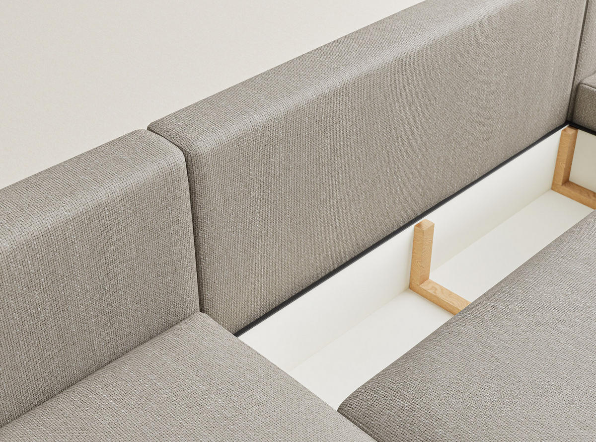 WOHNLANDSCHAFT MIT SCHLAFFUNKTION Numba Beige Webstoff - Beige/Schwarz, Holz/Holzwerkstoff (397/70/153cm) - Maison de Reve