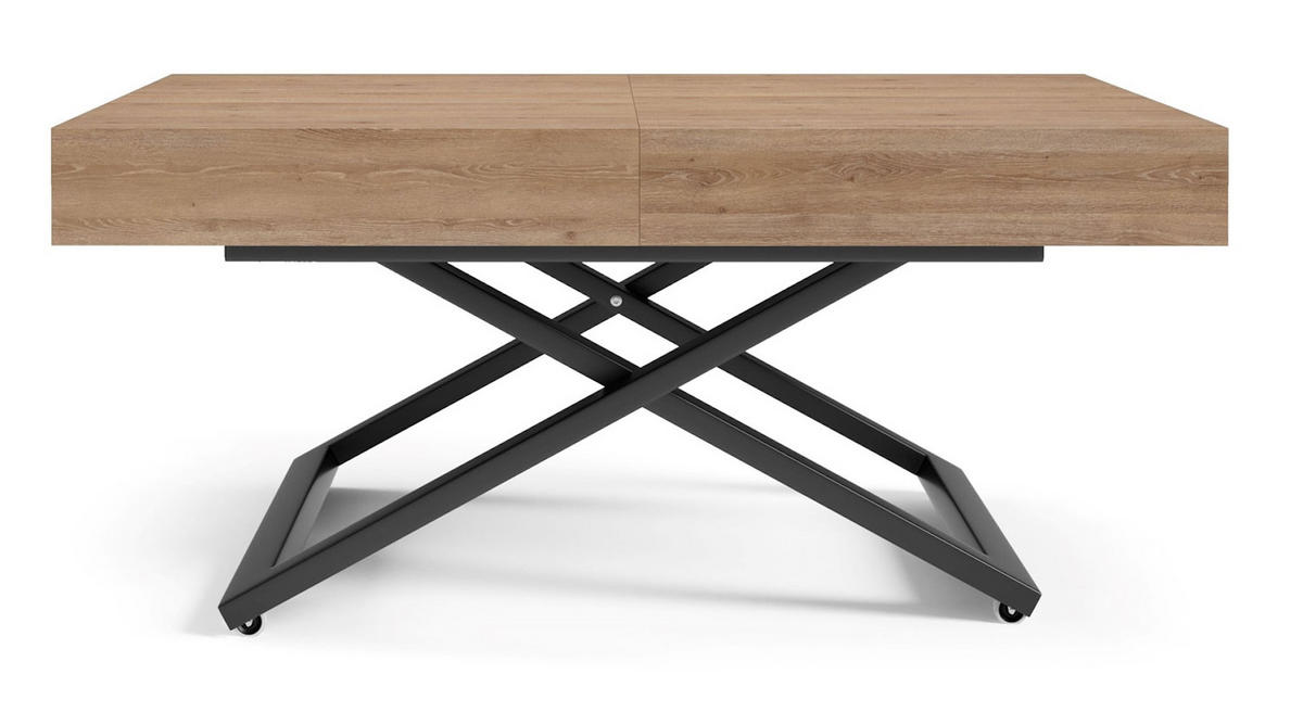 COUCH-/ESSTISCH Sanna U Davos Eiche trüffelbraun 120 - 200 / 80 / 27 - 80cm - Trüffeleichefarben/Schwarz, Holz/Holzwerkstoff (80/120/27cm) - Feldmann-Wohnen