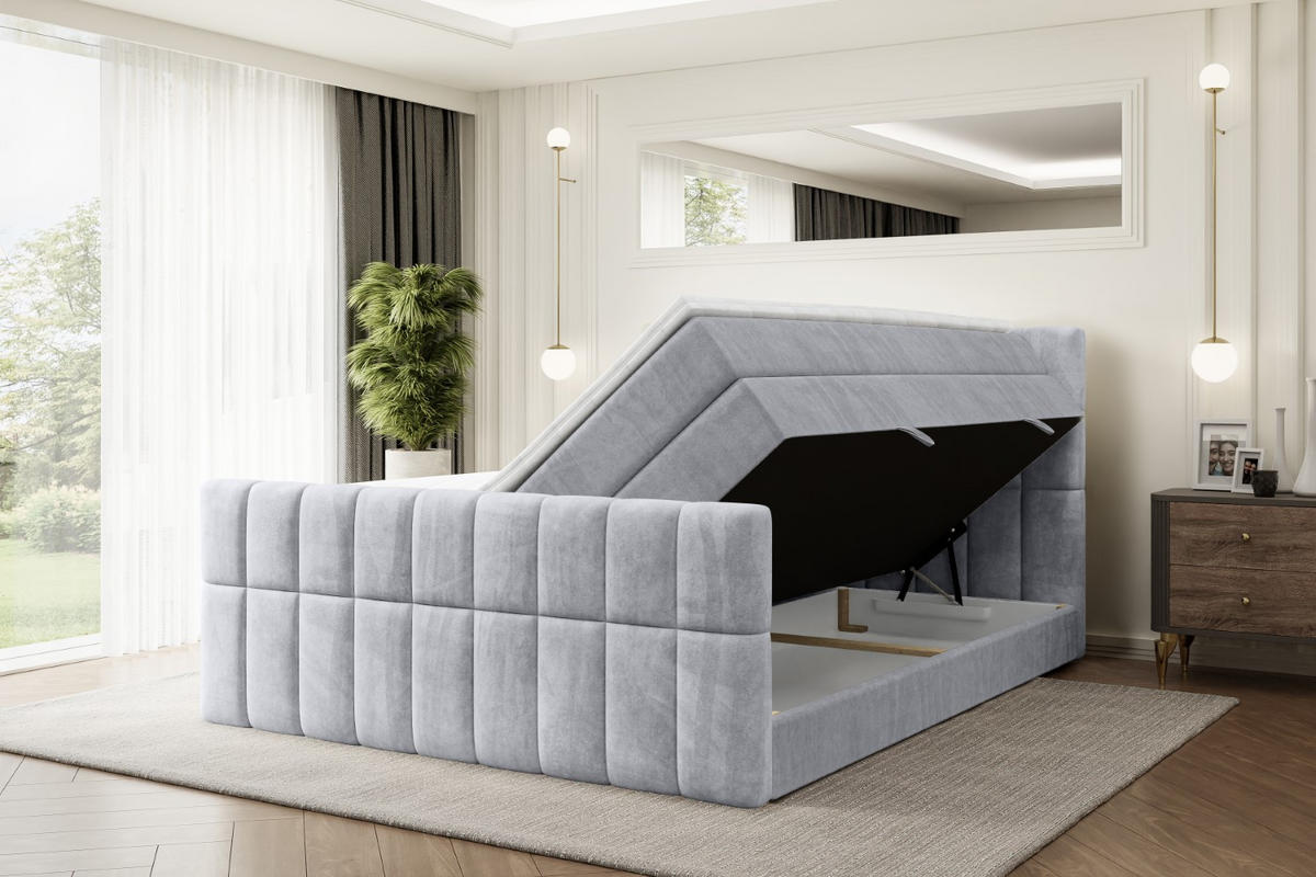 BOXSPRINGBETT MIAMI-Z KING - 160x200 - H3/H4 - Hellgrau - Hellgrau, Holzwerkstoff (160/200cm) - ALTDECOR