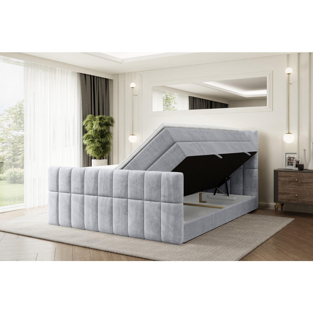 Thumbnail - Altdecor Boxspringbett, Hellgrau, Holzwerkstoff, Höhe ca. 20 cm, 160x200 cm, Schlafzimmer, Betten, Boxspringbetten