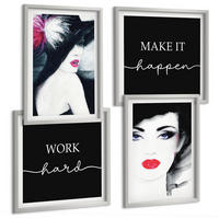 BILDER SET 4er Set - 50x50 cm & 40x60 cm Silberner Rahmen - Porträts von Frauen mit Lippen - Silberfarben, Kunststoff (50/50cm) - TULUP