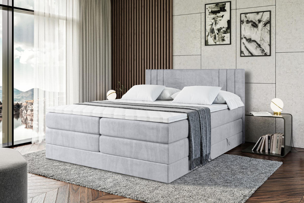 BOXSPRINGBETT IDRIKO KING - 200x200 - H3/H4 - Hellgrau - Hellgrau, Holzwerkstoff (200/200cm) - ALTDECOR