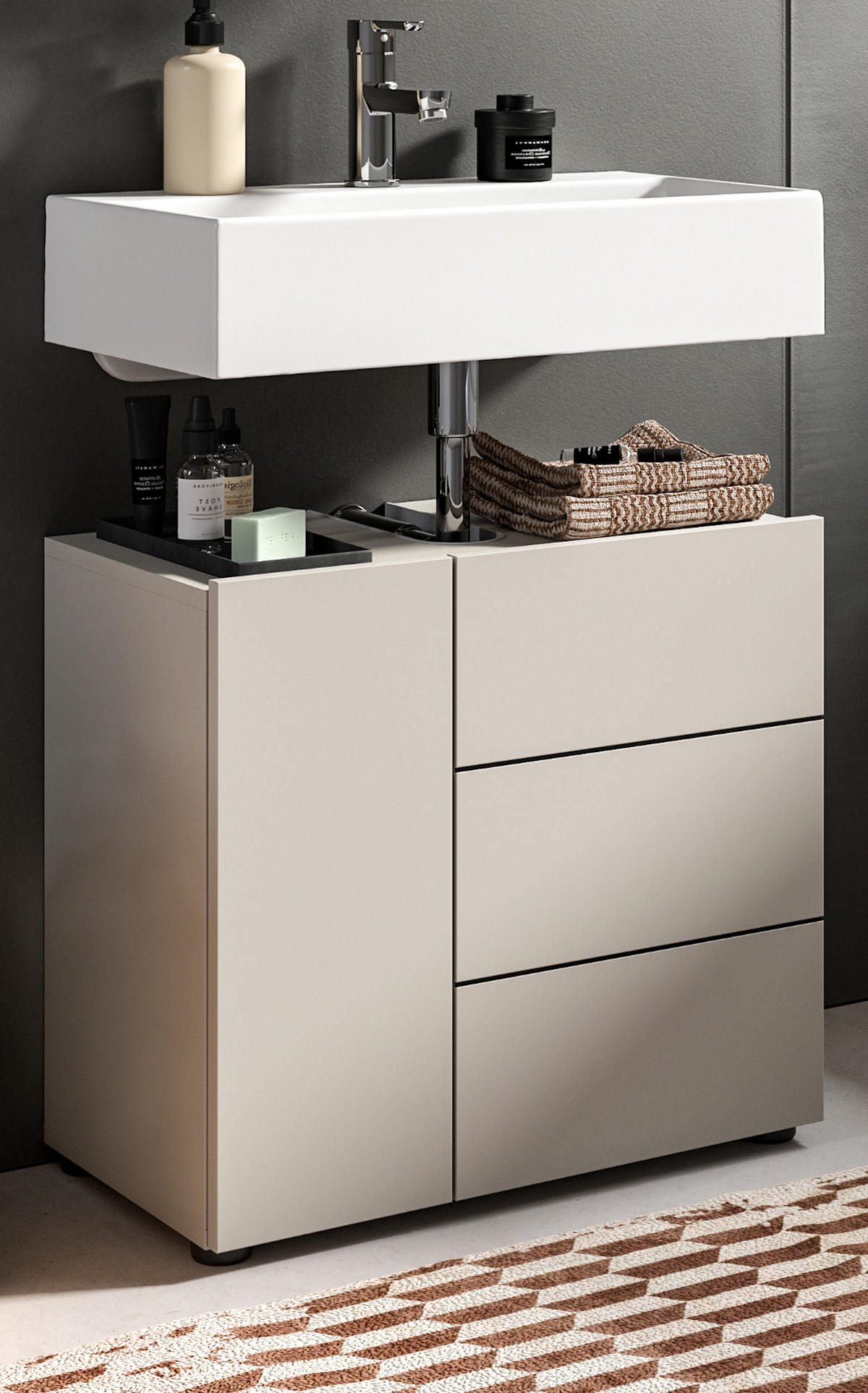 WASCHBECKENUNTERSCHRANK Kaschmir, Badezimmer Unterschrank 60 x 56 cm - Kaschmir/Schwarz, Holzwerkstoff/Kunststoff (60/56/34cm) - Inn.Furn