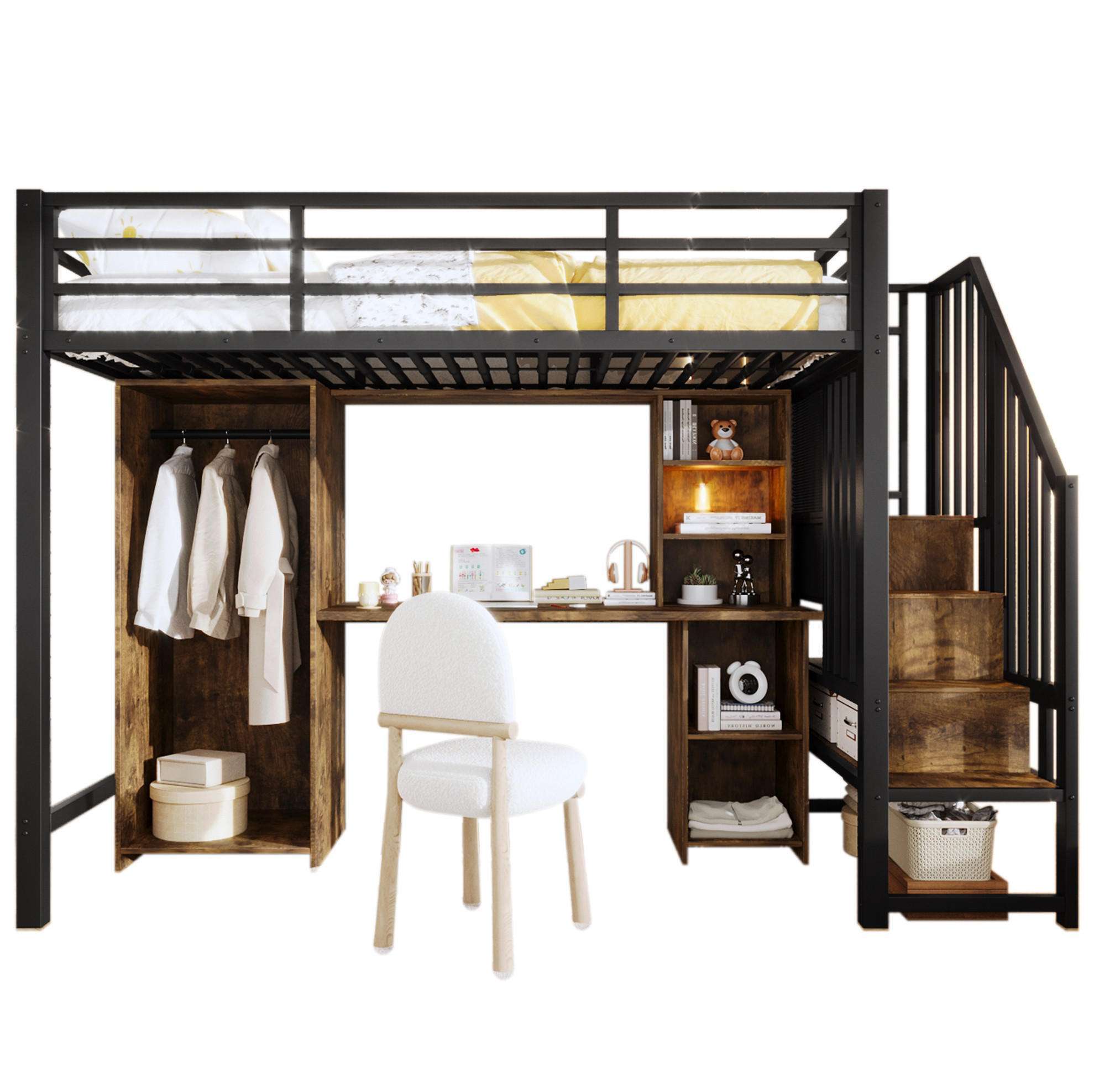 HOCHBETT 90/200 cm Schwarz aus Metall mit Stauraum und Schreibtisch - Schwarz, Metall (90/200cm) - OKMYHOME