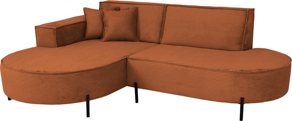 ECKSOFA Hana Loft 3-Sitzer Ecke Links, Cordstoff Chenille, Orange 241/80/168 cm - Schwarz/Orange, Textil/Metall (241/168cm) - WFL GROUP