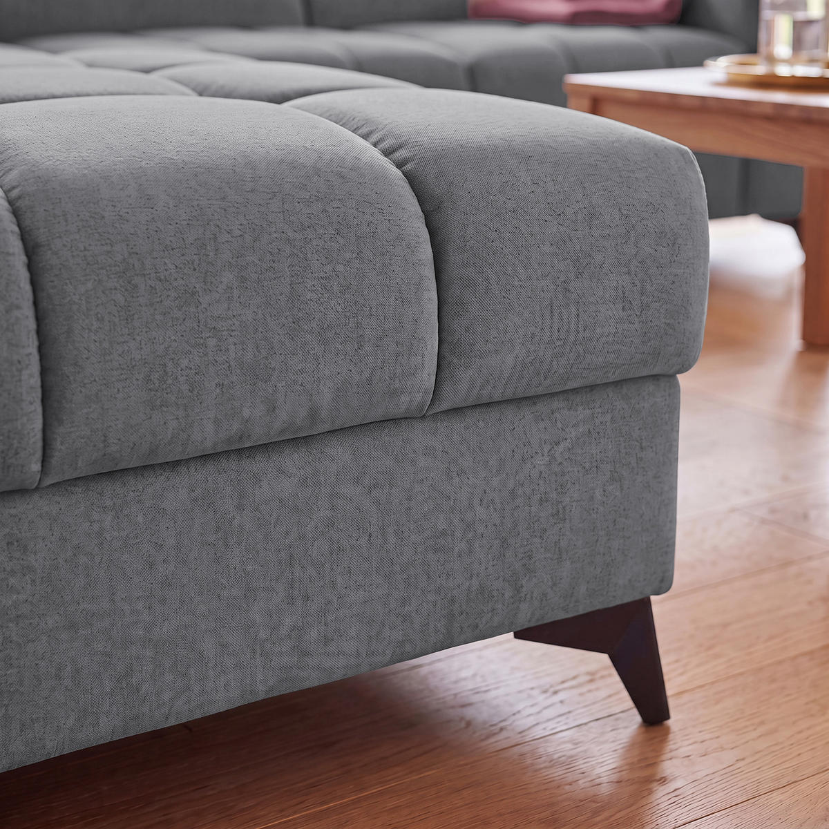ECKSOFA PUDDING L Links mit Schlaffunktion 125x195 Velours Dunkelgrau - Dunkelgrau/Schwarz, Holz/Textil (203/275cm) - Muffo