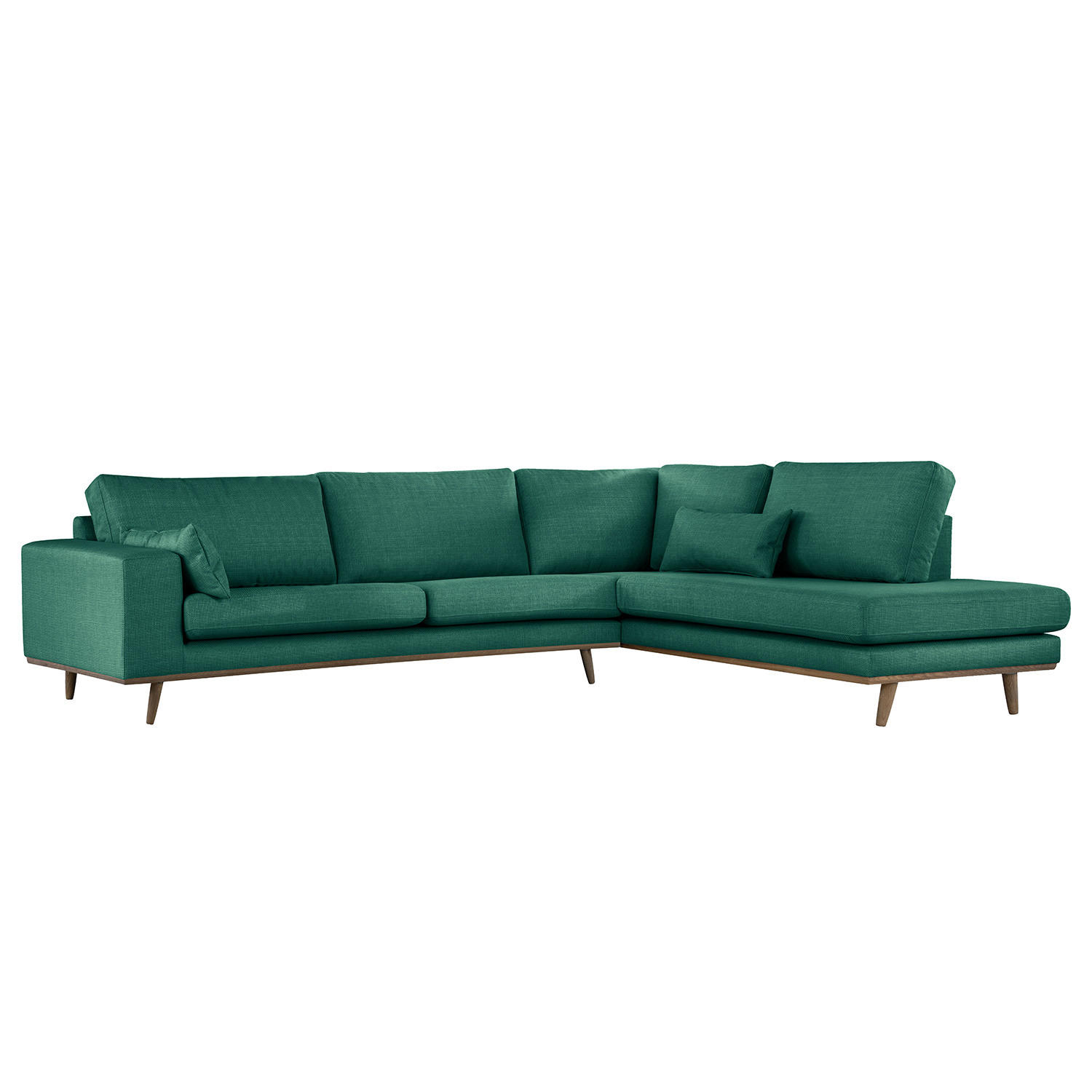 ECKSOFA mit Ottomane - Dunkelgrün/Eichefarben, Eichenholz/Textil (287/219cm) - home24
