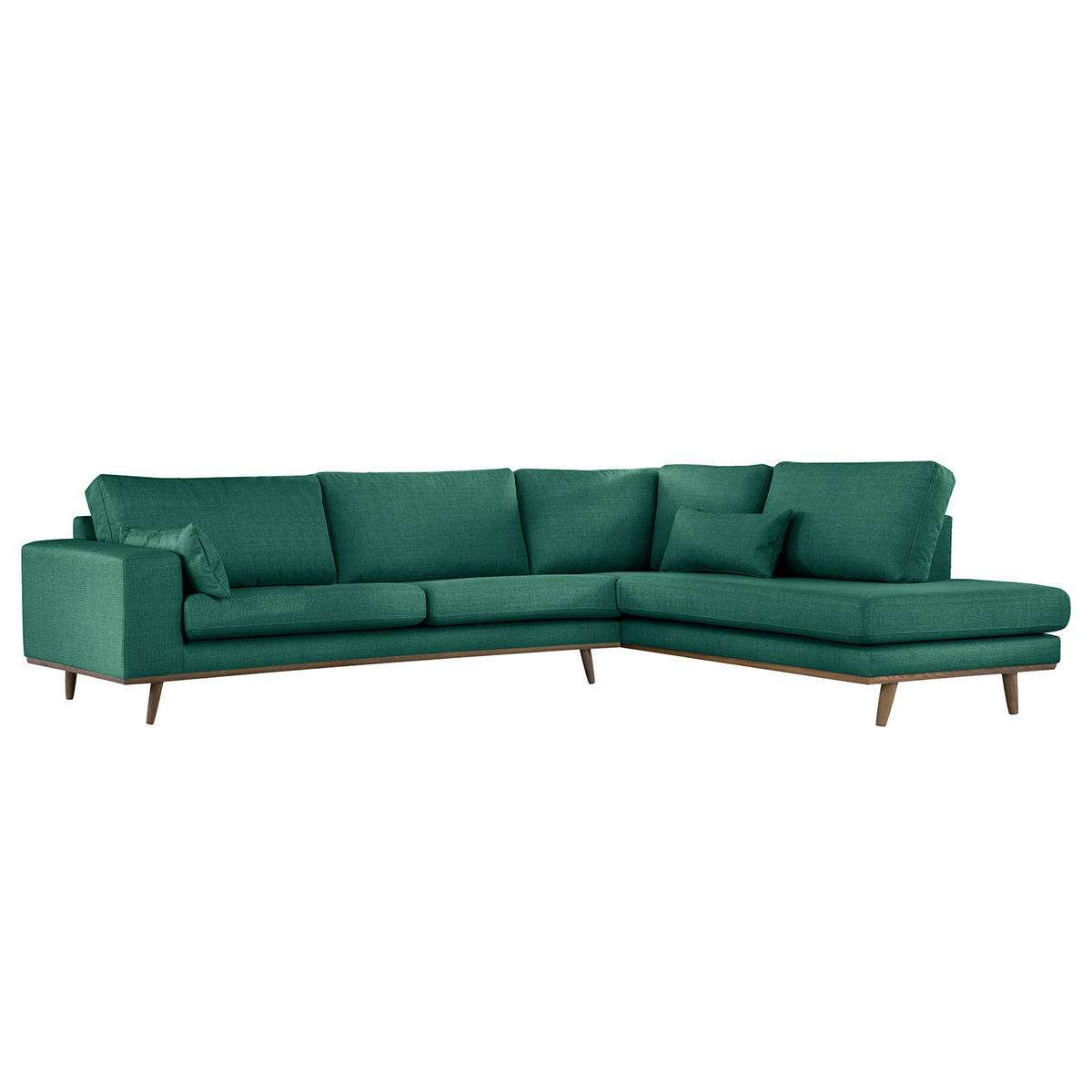 ECKSOFA mit Ottomane - Dunkelgrün/Eichefarben, Eichenholz/Textil (287/219cm) - home24