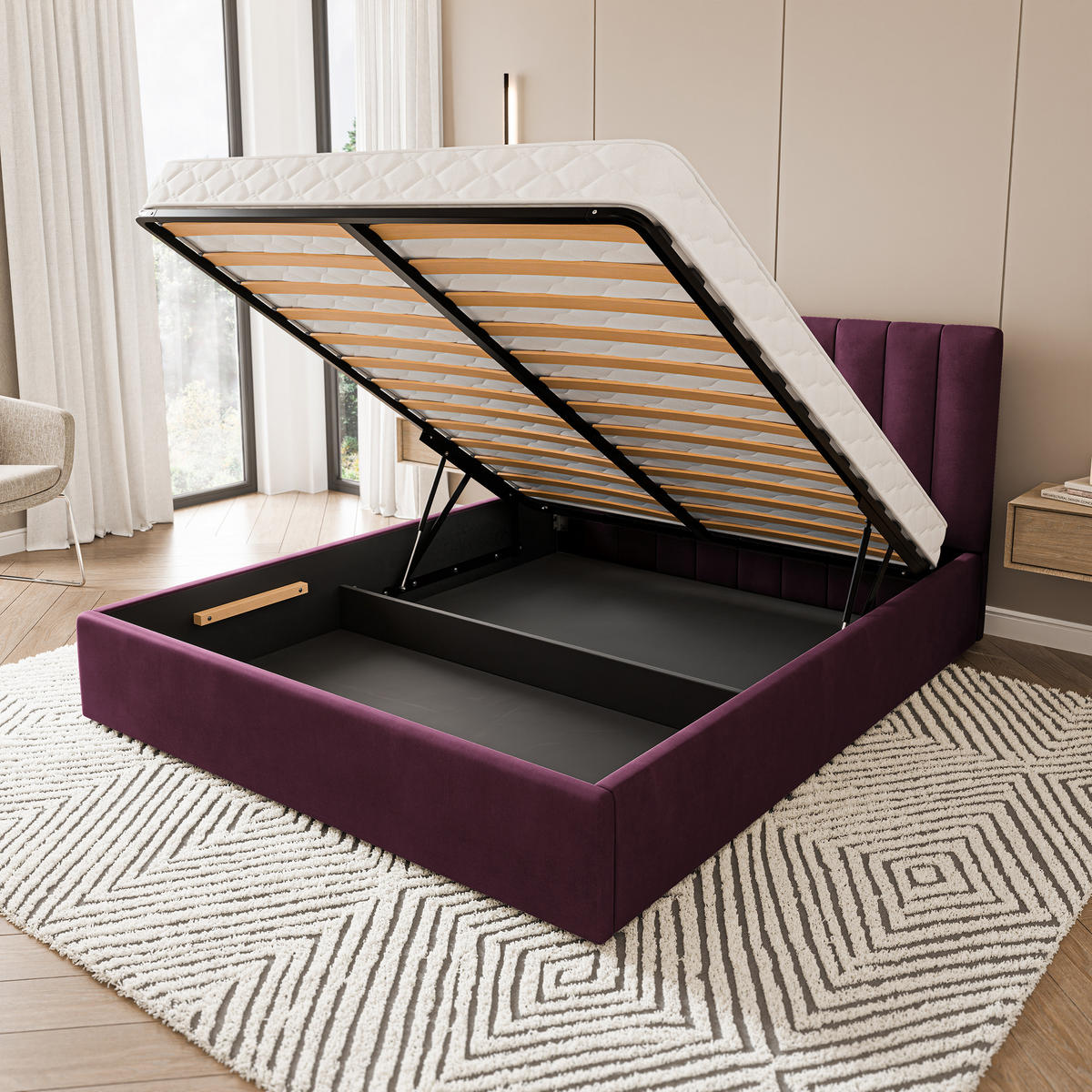 POLSTERBETT DEMERA MGV 160x200 cm mit Bettkästen - Violett - Violett, Holz (160/200cm) - MASSENO