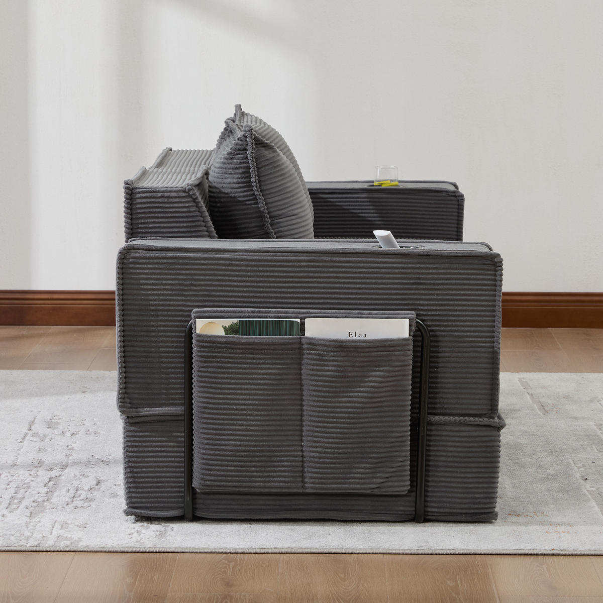 SOFA modular 162 x 78 x 66 cm Corduroy Dark Gray - Dunkelgrau, Kunststoff (78/66/162cm) - Meubliv