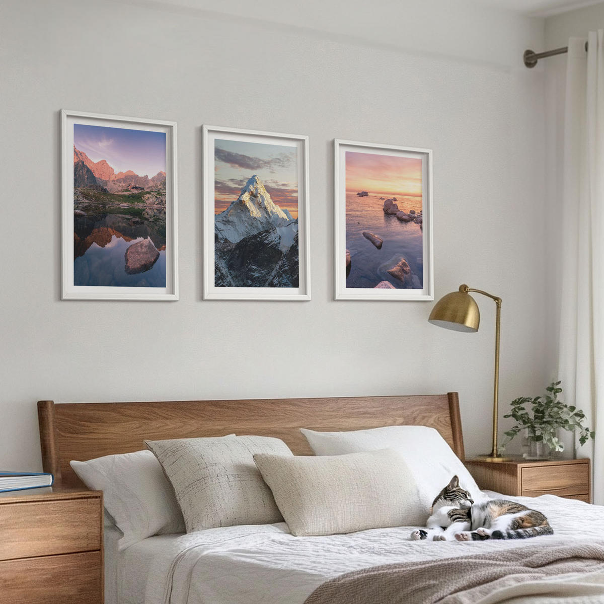BILDER SET 3er Set - 40x60 cm Weißer Rahmen - Berglandschaften im Hintergrund - Weiß, Kunststoff (40/60cm) - TULUP