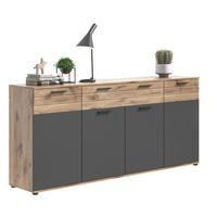 SIDEBOARD MASON (B/H/T: ca. 200/91/40 cm) in Nox Oak Nachbildung/Basalt grau - Eichefarben, Holzwerkstoff (200/91/40cm)