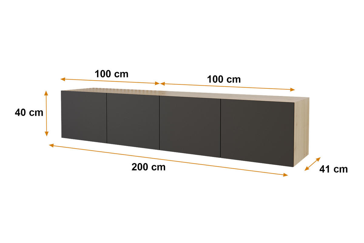 LOWBOARD ELIO-W 2x100x40x41 cm - Artisan / Schwarz - Eiche Artisan, Holzwerkstoff (200/40/41cm) - ALTDECOR