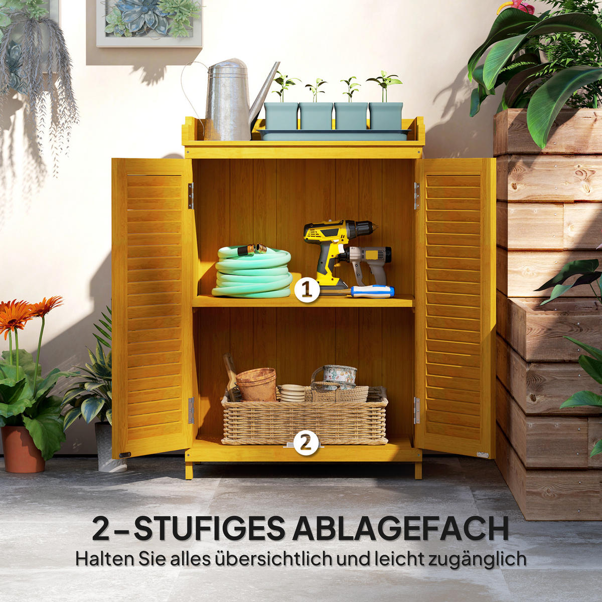 GARTENSCHRANK Holz - Gelb, Holz (40/98.5/65.5cm) - Outsunny