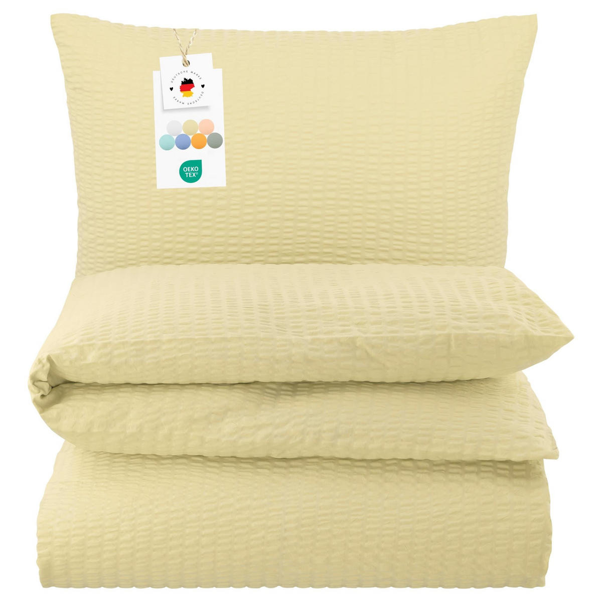 SEERSUCKER-BETTWÄSCHE 155x220 Uni Sommer Bettbezug Bügelfrei aus 100% Baumwolle, Bettbezüge einfarbig Creme - Creme, Textil (155/220cm) - Carpe Sonno