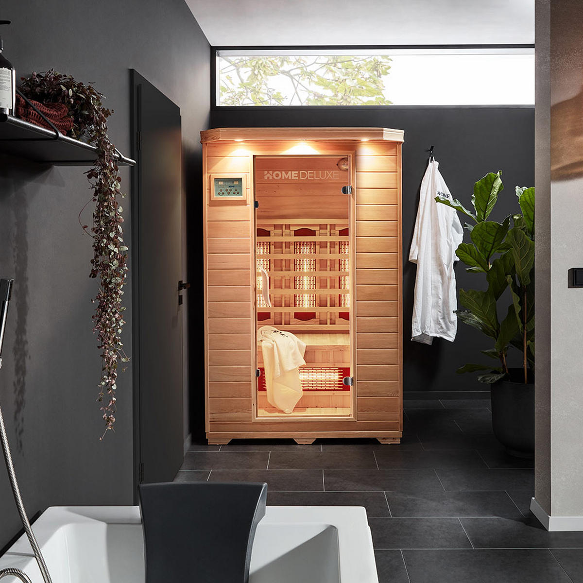 INFRAROTKABINE REDSUN M - mit Vollspektrumstrahler - Braun, Holz (120/190/105cm) - Home Deluxe