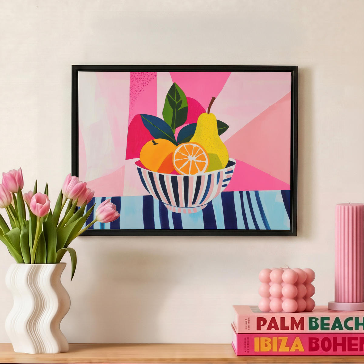 LEINWAND Bilder mit Rahmen - Obst - Abstrakter Hintergrund - Rosa - 40x30 - Pink, Textil (40/30cm) - MuchoWow