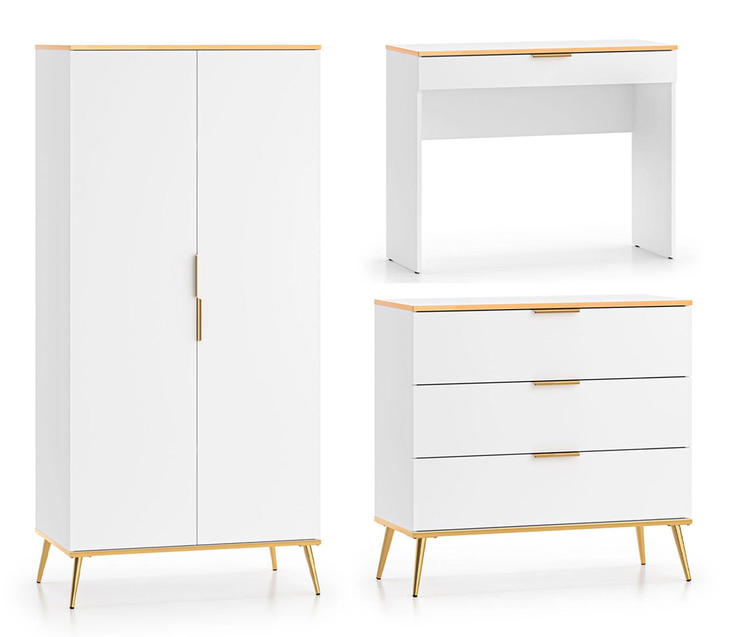 Feldmann-Wohnen Schlafzimmer-Set Weiß, Gold 100x195x53 cm