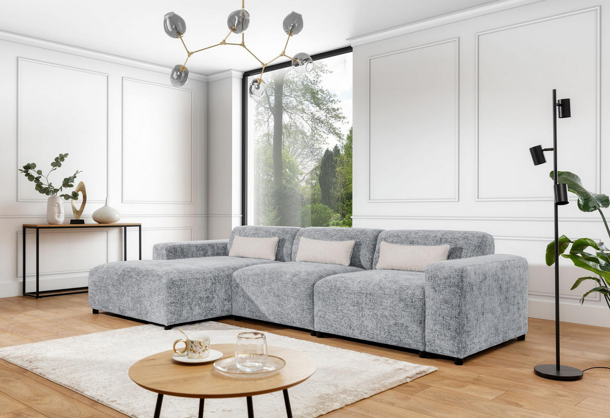 ECKSOFA L Form Jughlio Hellgrau 331/165/75 cm Links mit Schlaffunktion - Hellgrau/Schwarz, Kunststoff/Textil (165/331cm) - AX Living