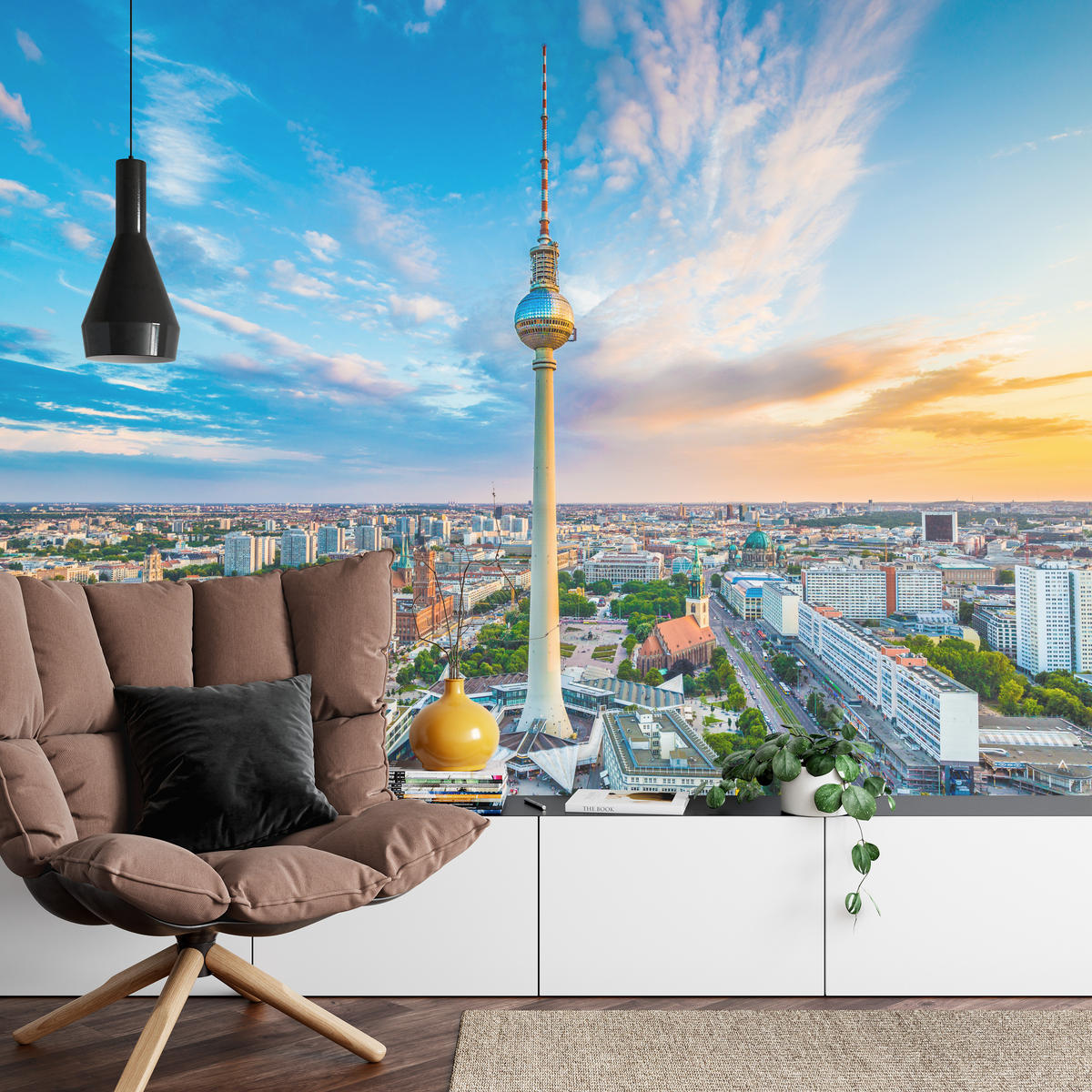 FOTOTAPETA Pre Obývaciu Izbu Televízna Veža Berlín Panoráma Mesta Mrakodrapy 400 x 280 cm - oranžová/hnedá, papier (400/280cm) - Muralo