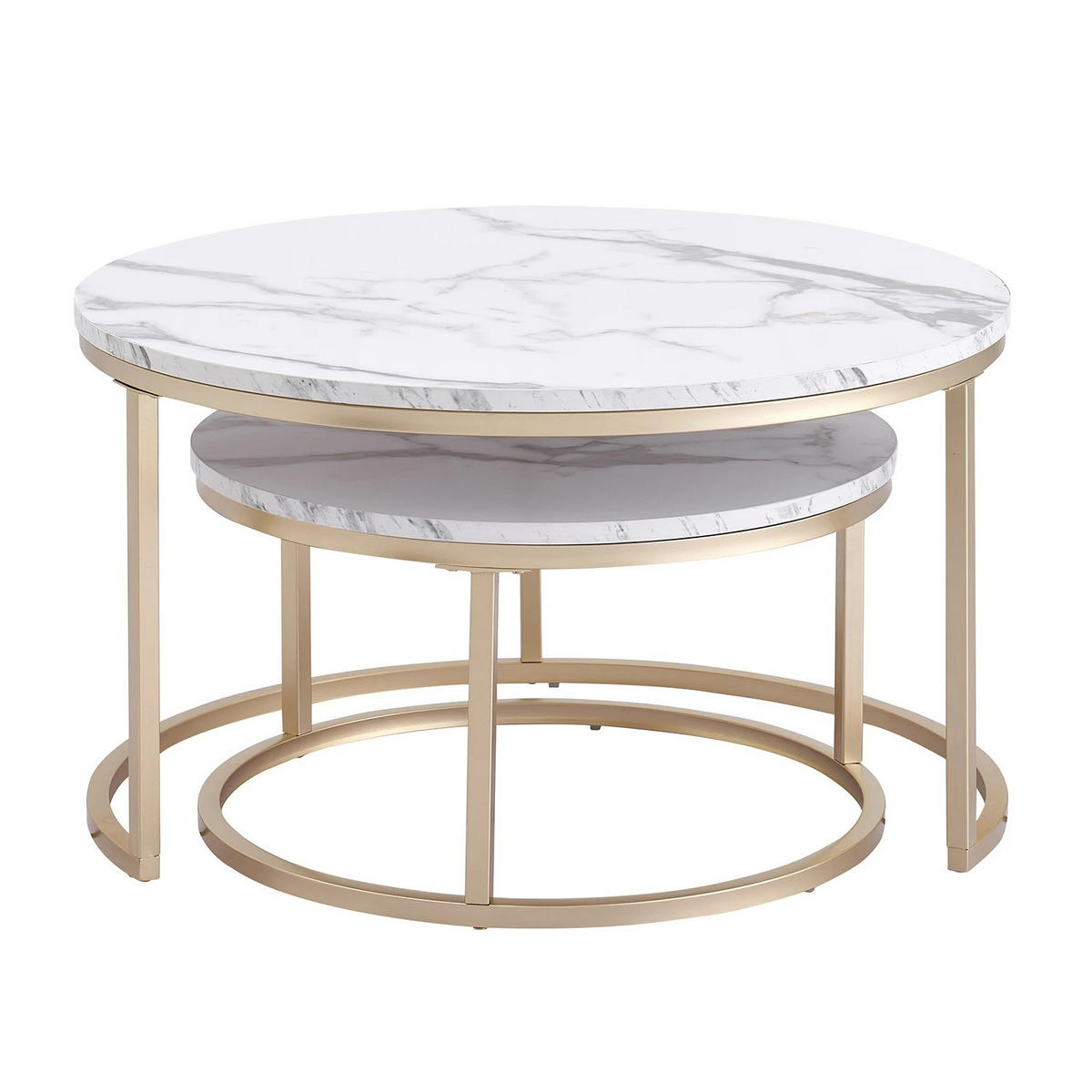 COUCHTISCH, rund, 2 in 1, 60 cm, Marmor und Glas - Weiß, Holzwerkstoff (60/100/44.5cm) - Kaket