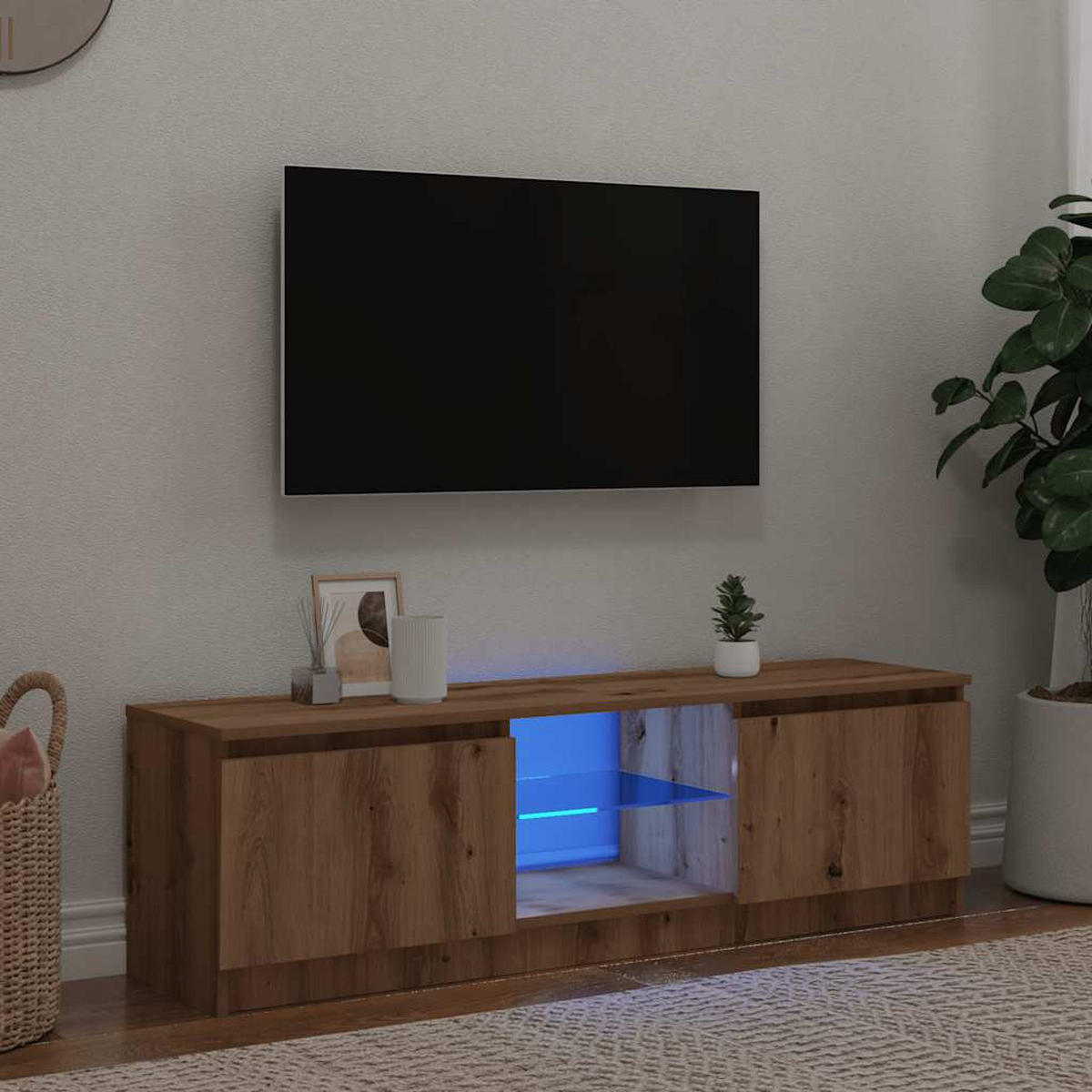 TV-SCHRANK Mit Led-Leuchten Artisan-Eiche 120/30/36 Cm - Alteiche, Holzwerkstoff (30/36/120cm) - vidaXL