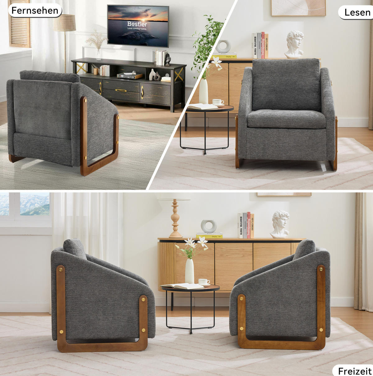 SESSEL mit Chenillebezug und Holzarmlehnen 73.5/73.5/73.5 cm Grau - Grau, Textil (73.5/73.5/73.5cm) - Redom
