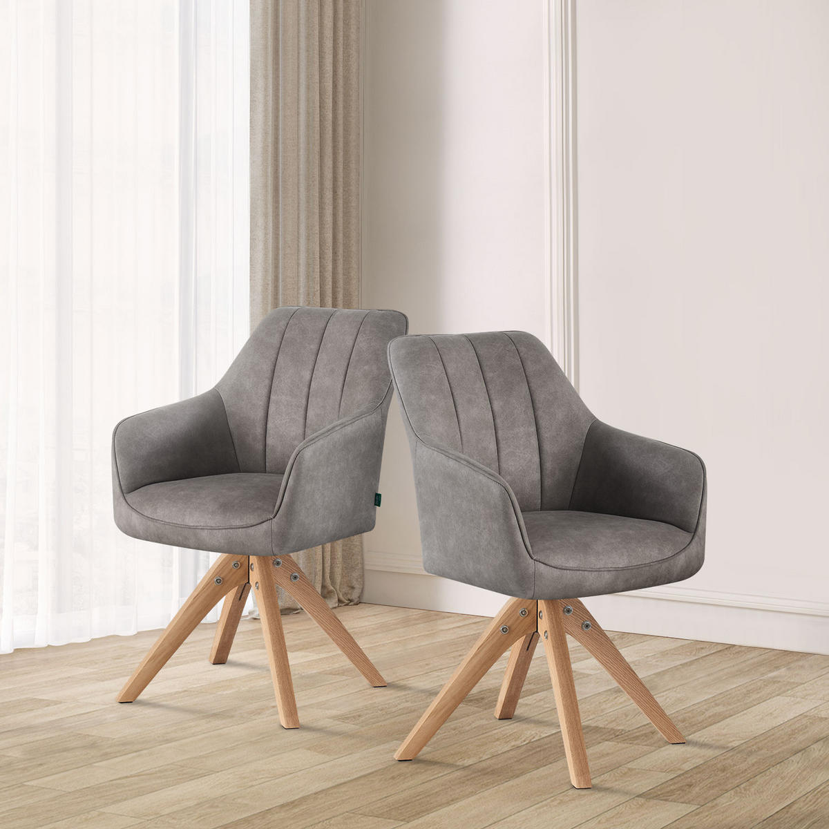 ESSZIMMERSTUHL THOMAS-ELLY 2er-Set 360°drehbar - Grau, Holz/Textil (57/85/62cm) - DUBI Möbel