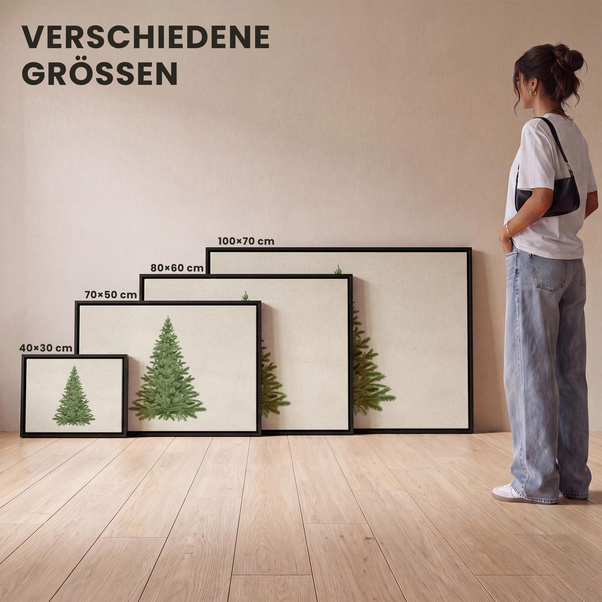 LEINWAND Bilder mit Rahmen - Weihnachtsbaum - Grün - Weihnachten - Feiertage - 70x50 - Olivgrün, Textil (70/50cm) - MuchoWow