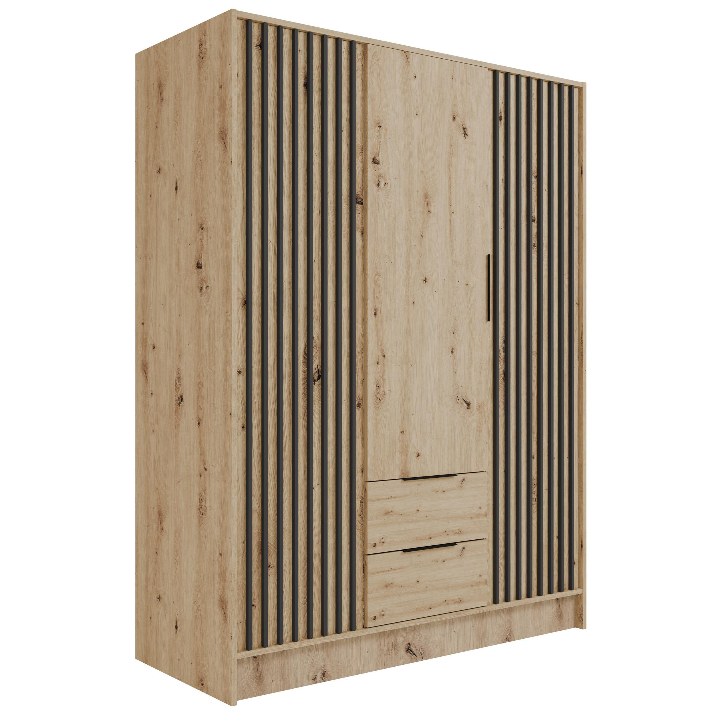 KLEIDERSCHRANK NELIA - 150 cm - Schwarz/Eiche Artisan, Holzwerkstoff (150/200/51cm) - ALTDECOR