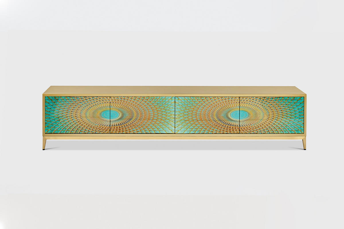 LOWBOARD LAGO Grün Holz - Goldfarben/Grün, Holz/Metall (200/42/40cm) - KAWOLA