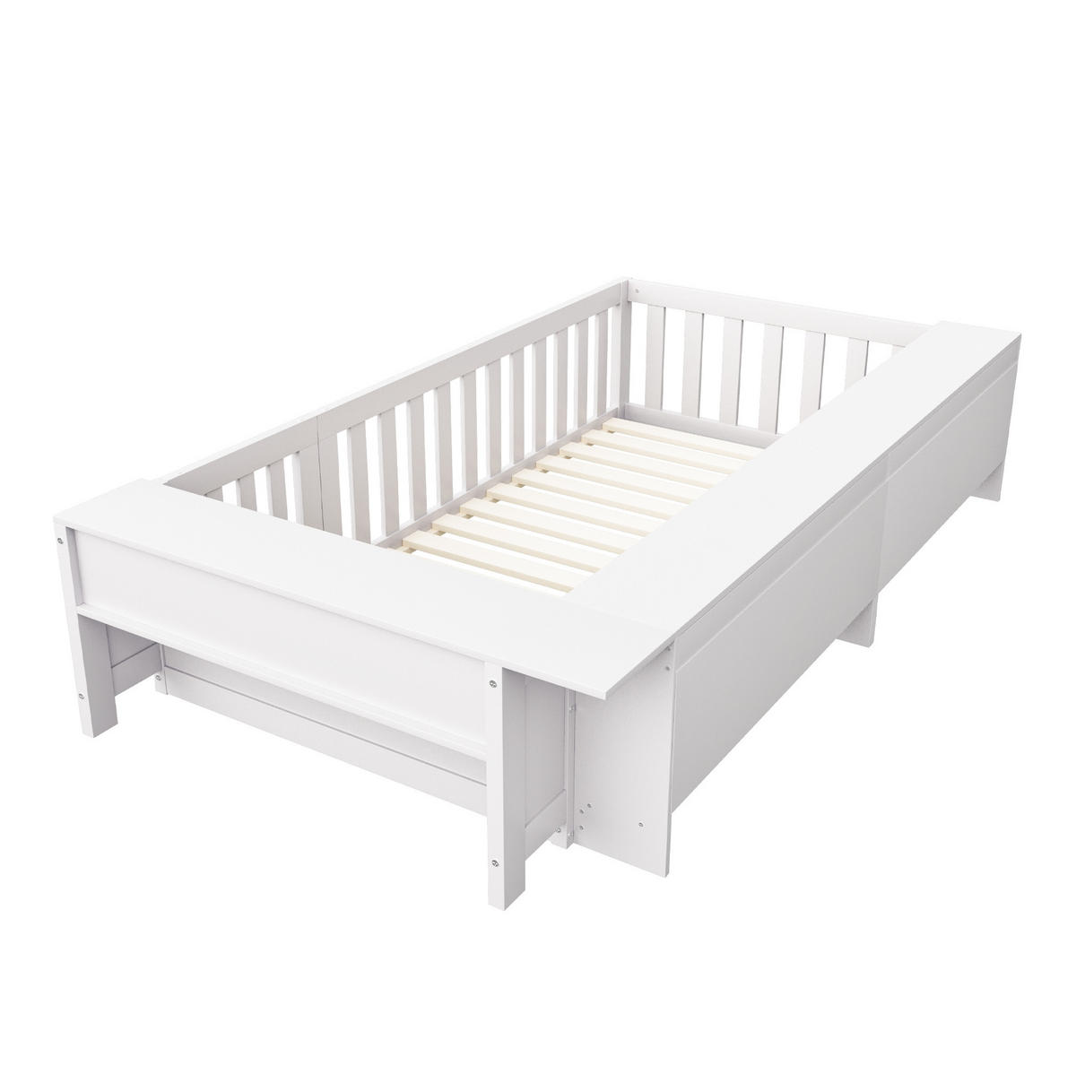 KINDERBETT 90/200 cm mit Stauraum, Sicherheitsgitter und Türchen, Weiß - Weiß, Holzwerkstoff (90/200cm) - Redom
