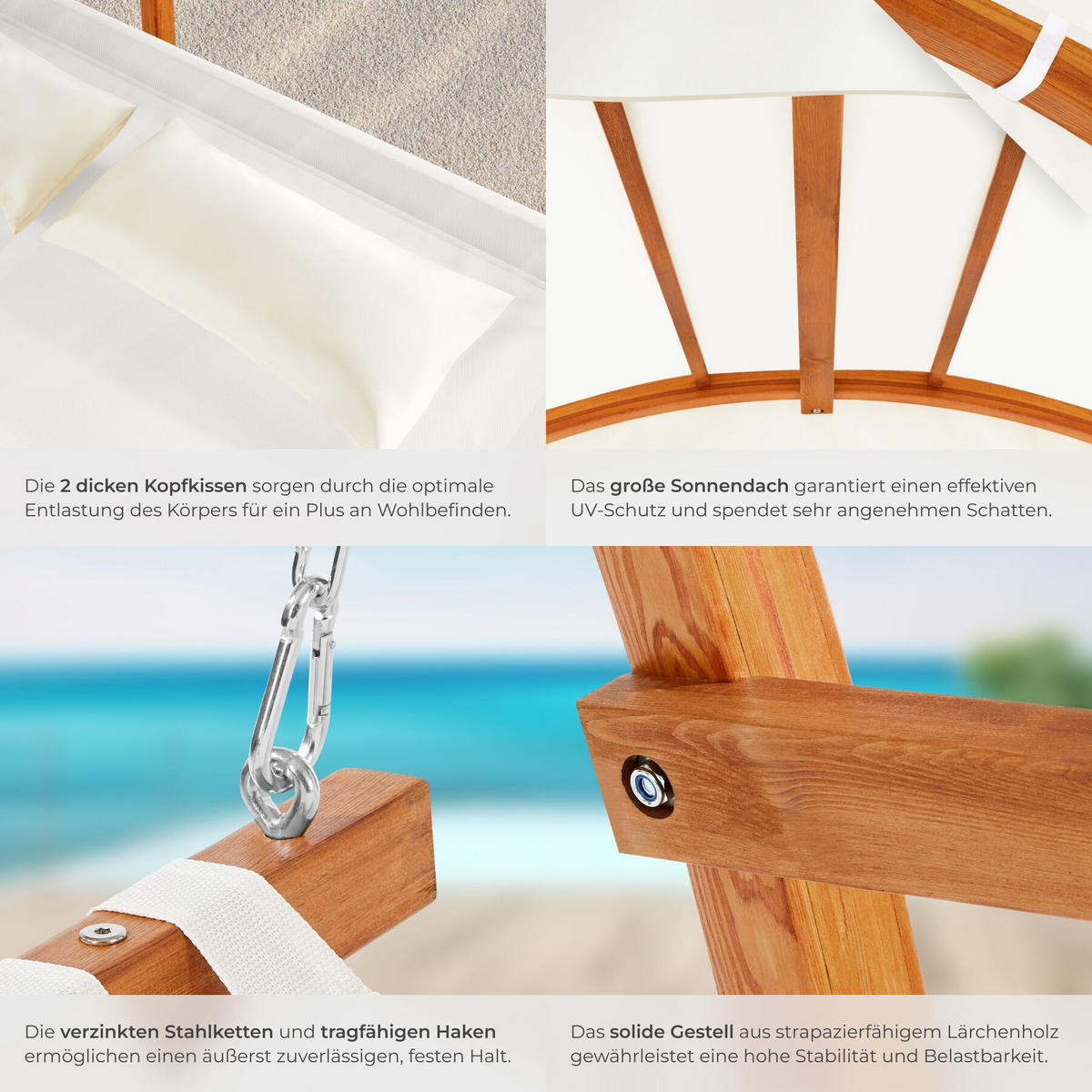 HÄNGEMATTE Locarno, Belastbarkeit 250 kg, 328 x 160 x 171,5 cm, teak - Teakfarben, Holz (160/171.5/328cm) - tectake