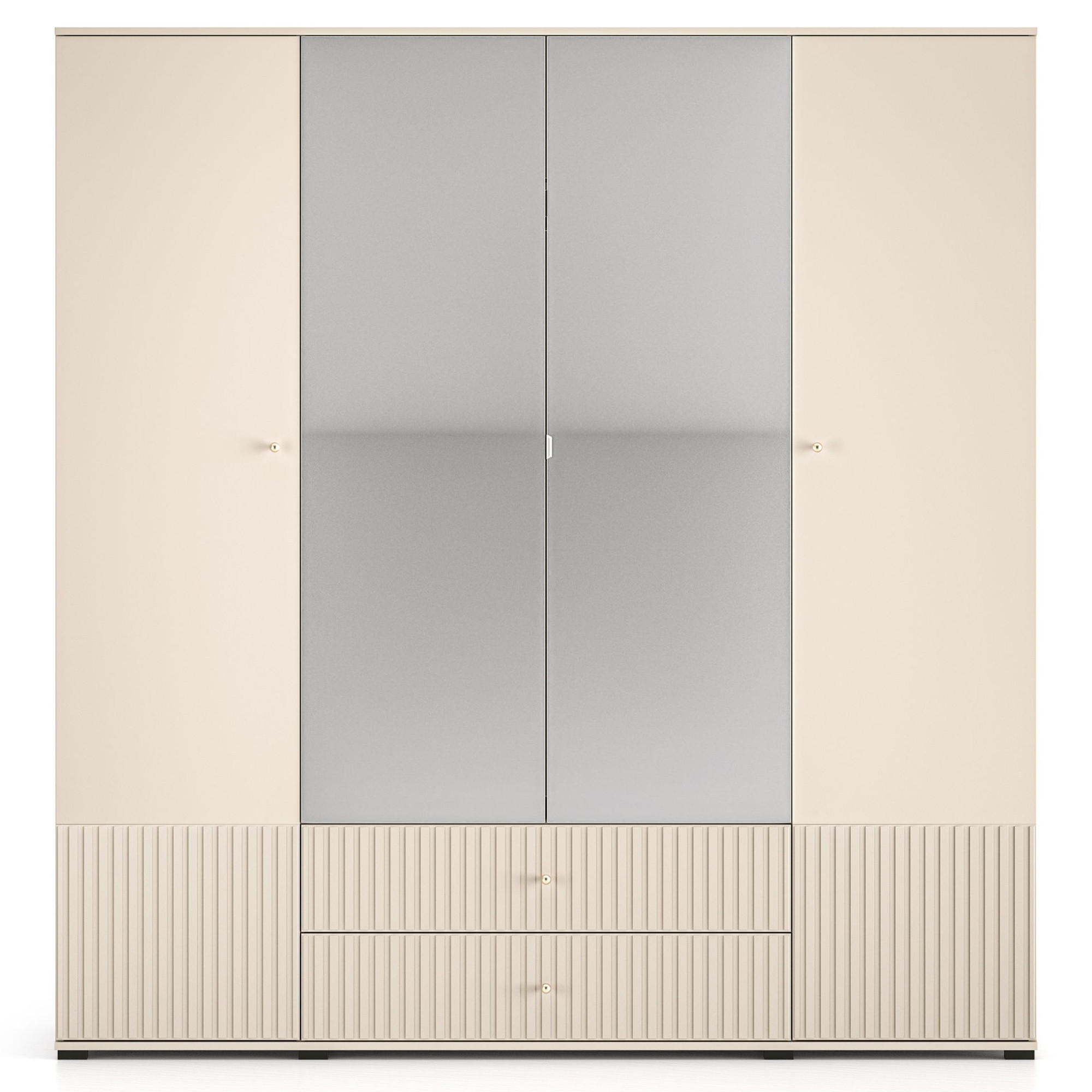 KLEIDERSCHRANK DROMA 4-Türig,Creme - Creme/Schwarz, Glas/Holzwerkstoff (200/210/55cm) - KONSIMO®
