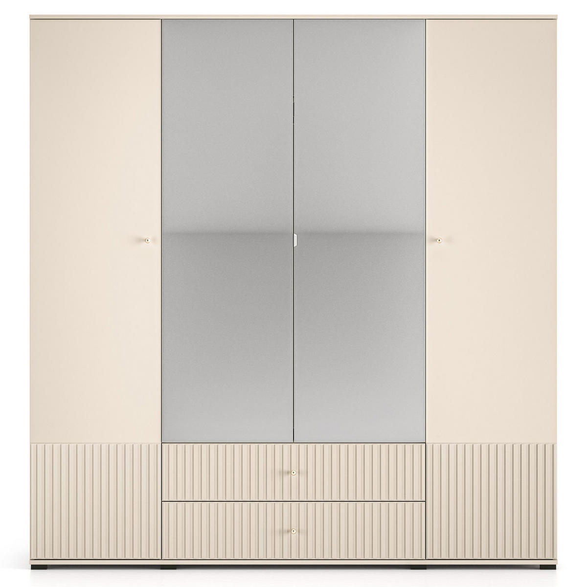KLEIDERSCHRANK DROMA 4-Türig,Creme - Creme/Schwarz, Glas/Holzwerkstoff (200/210/55cm) - KONSIMO®