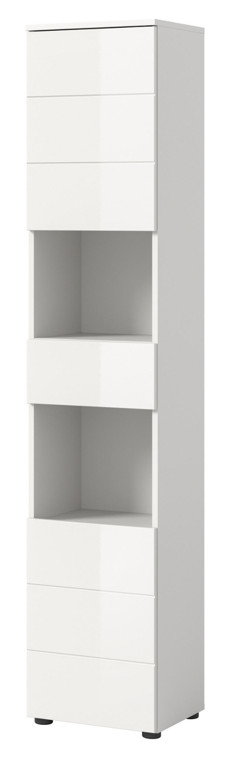 BADSCHRANK weiß Hochglanz 38 x 190 cm, Hochschrank mit viel Stauraum - Weiß Hochglanz/Schwarz, Holzwerkstoff/Kunststoff (38/190/34cm) - Inn.Furn