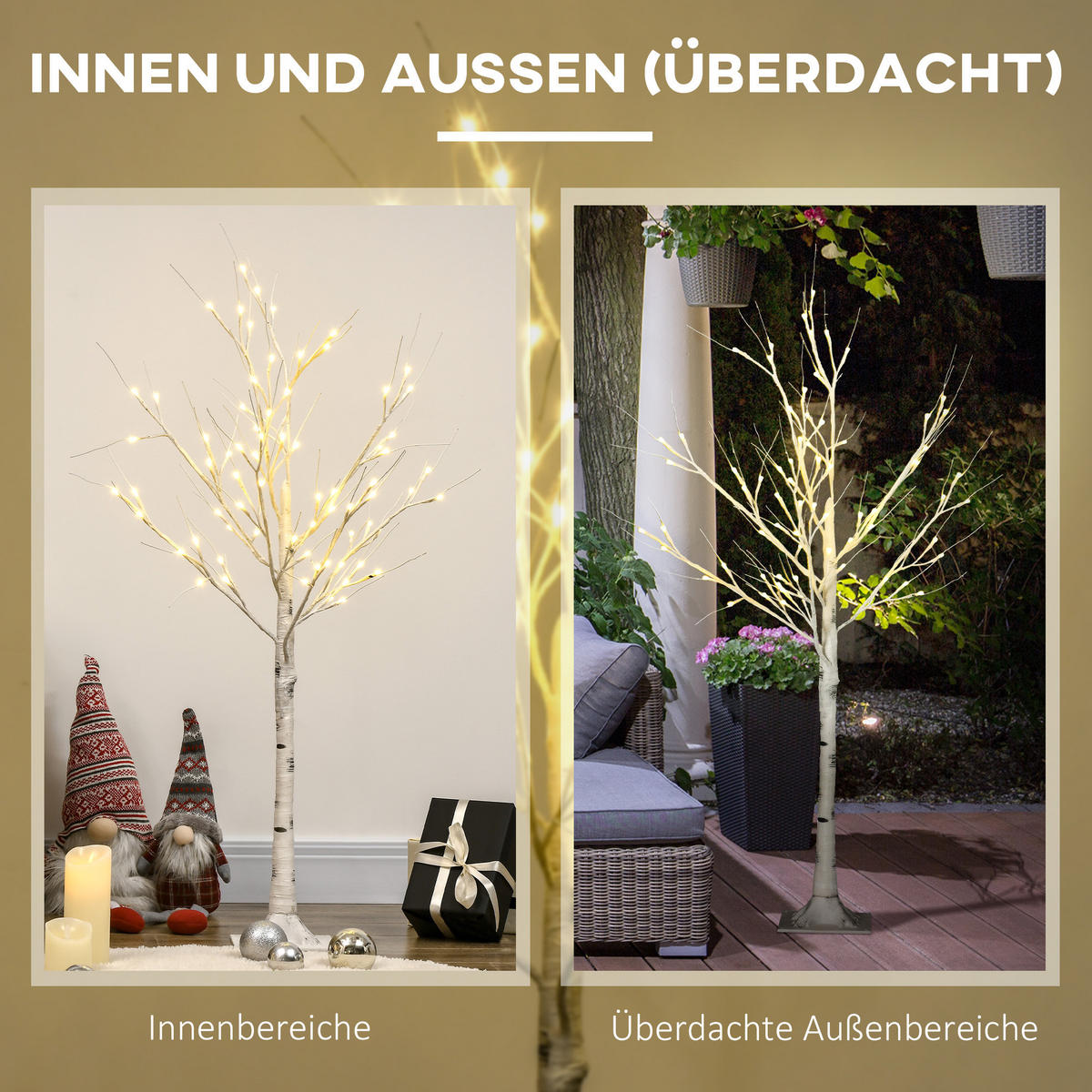 120 cm Kunstbirke Kunstbaum mit LED-Beleuchtung für Weihnachten Ostern Warmweiß - Weiß, Kunststoff (17/17/120cm) - HOMCOM