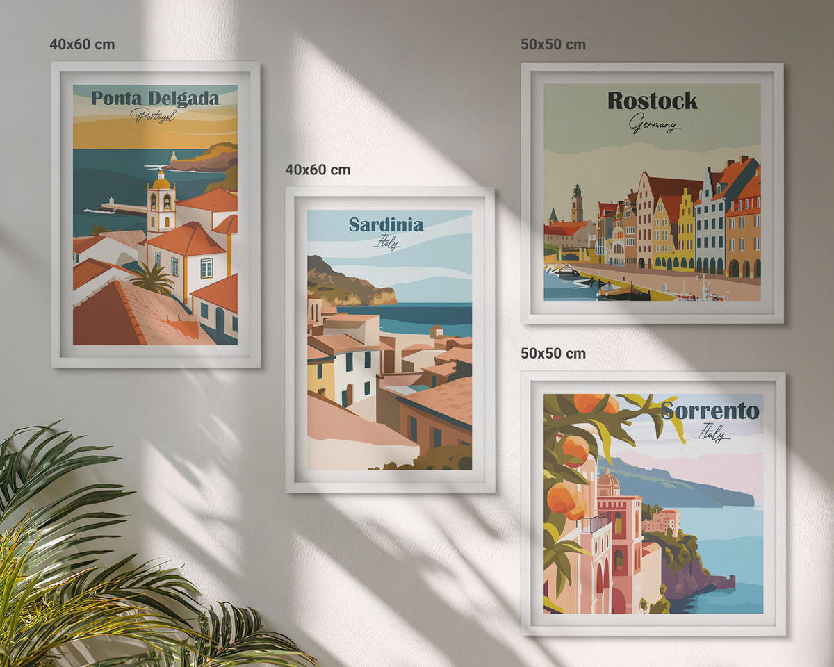 BILDER SET 4er Set - 50x50 cm & 40x60 cm Weißer Rahmen - Ansichten europäischer Häfen - Weiß, Kunststoff (50/50cm) - TULUP