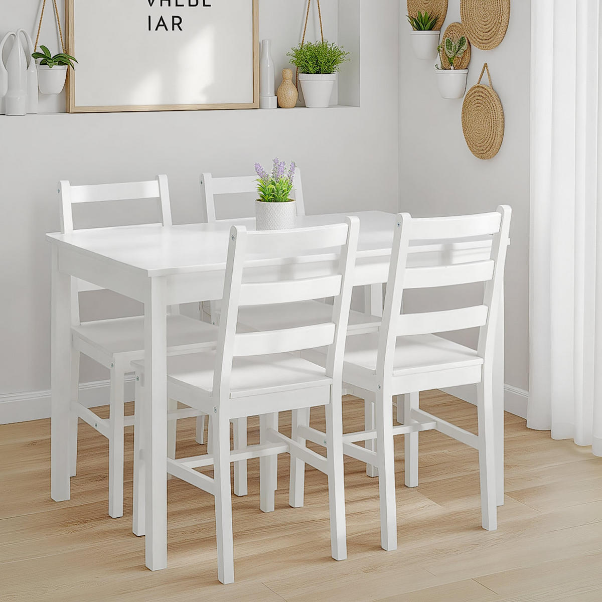 TISCHGRUPPE 108x65 cm weiß mit 4 Stühlen - Grau, Holz (65/86/108cm) - Homestyle4u
