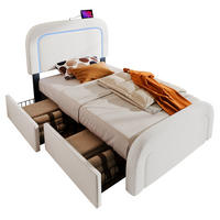 POLSTERBETT 90/200 cm Weiß mit LED-Beleuchtung, Schubladen und USB- und Type-C-Anschlüssen - Weiß, Textil (90/200cm) - Flora Grace